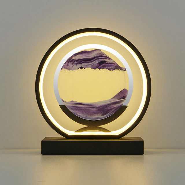 3D Sandbild Tischlampe mit LED-Beleuchtung, Runde Nachttischlampe mit Beweglichem Sandbild, Touch-Schalter, 3 Lichtfarben und Dimmfunktion