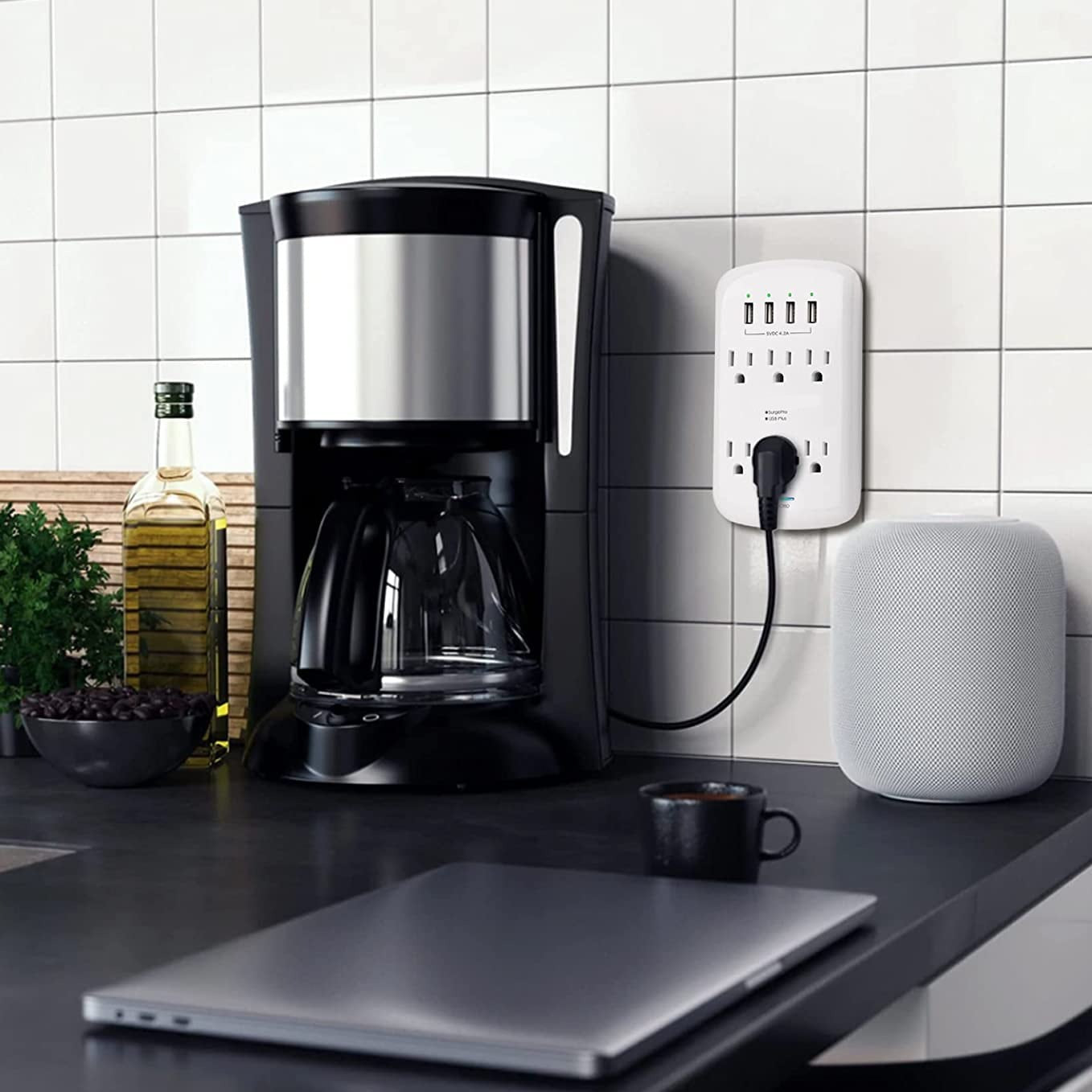 6 Outlet Extender With 4 USB Charger Ports