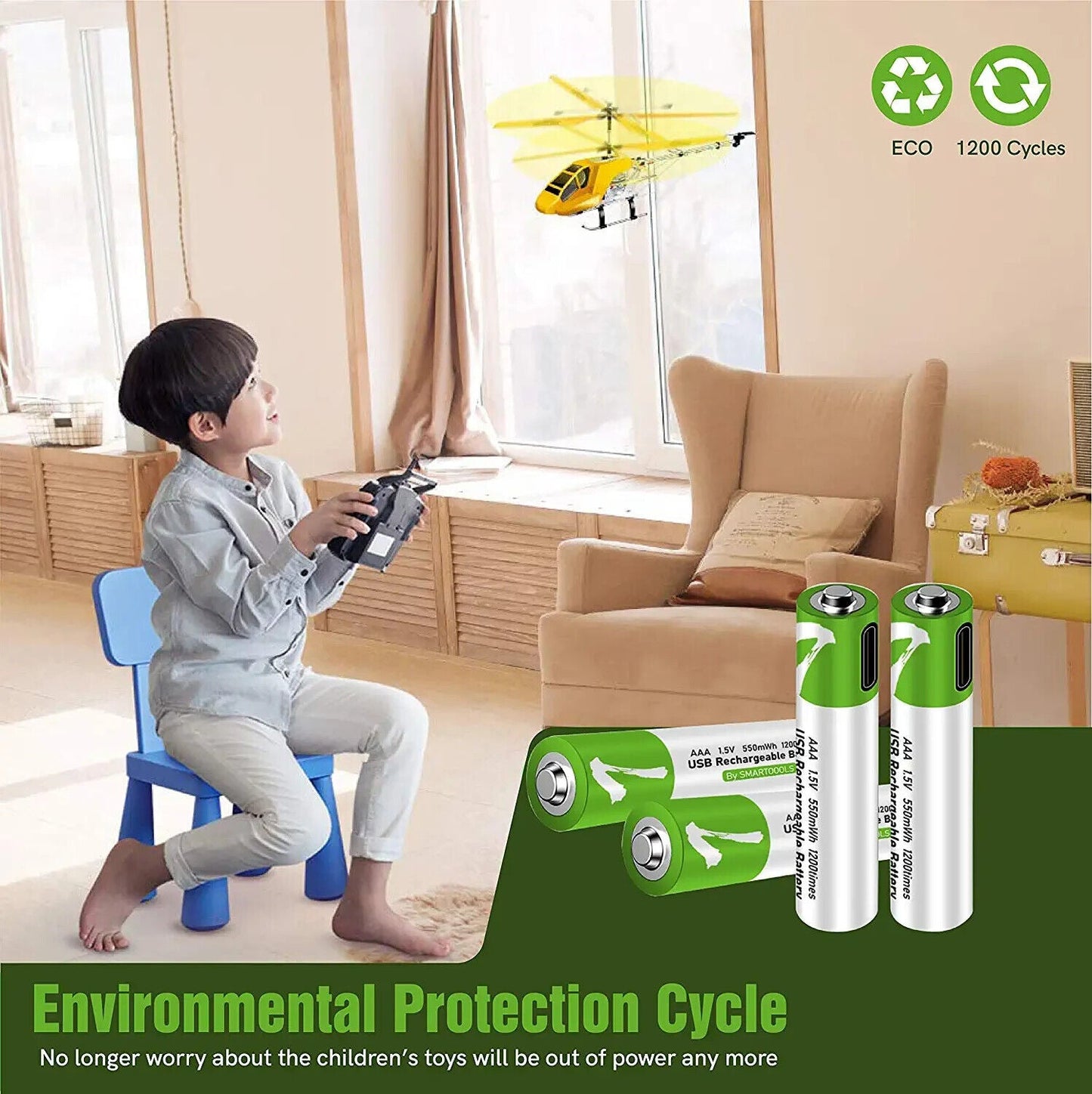 4 Pack Rechargeable AAA Lithium ion li-ion Batteries