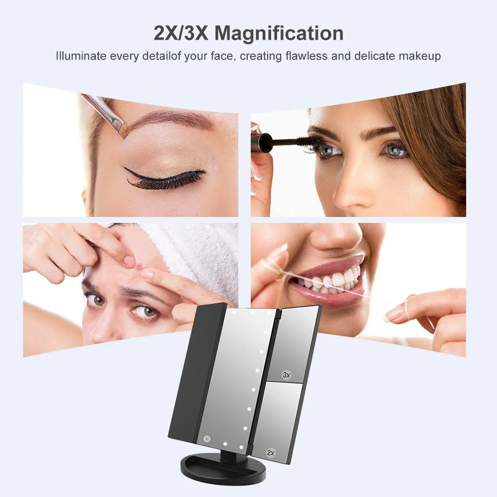 Tri-Fold Makeup Mirror with 21 LED Lights