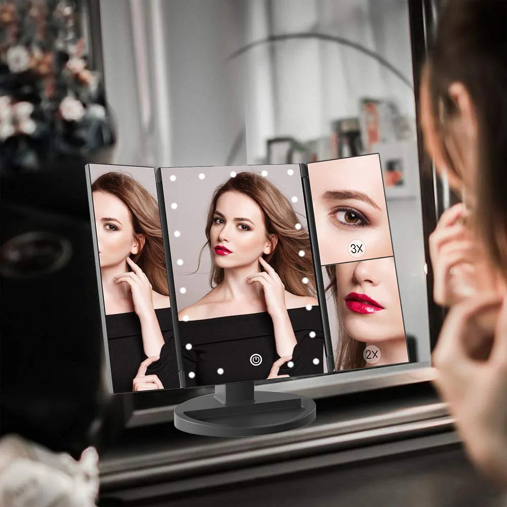 Tri-Fold Makeup Mirror with 21 LED Lights