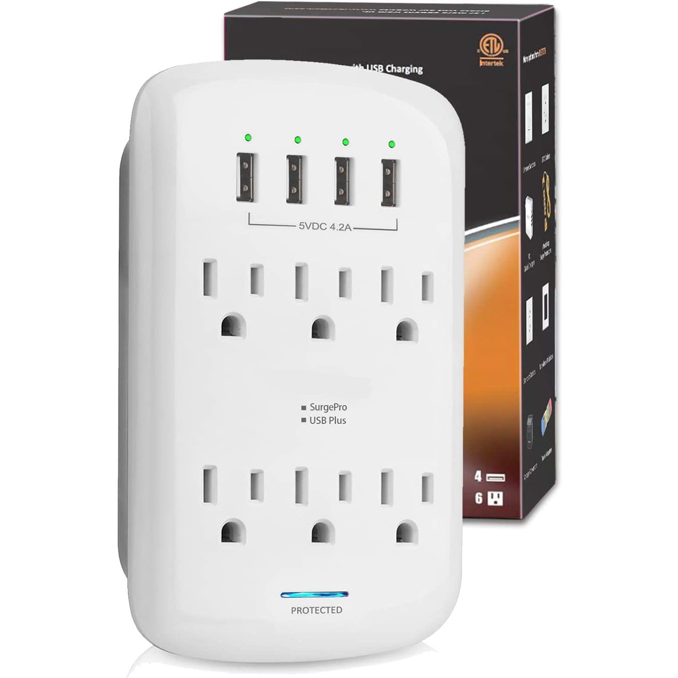 6 Outlet Extender With 4 USB Charger Ports
