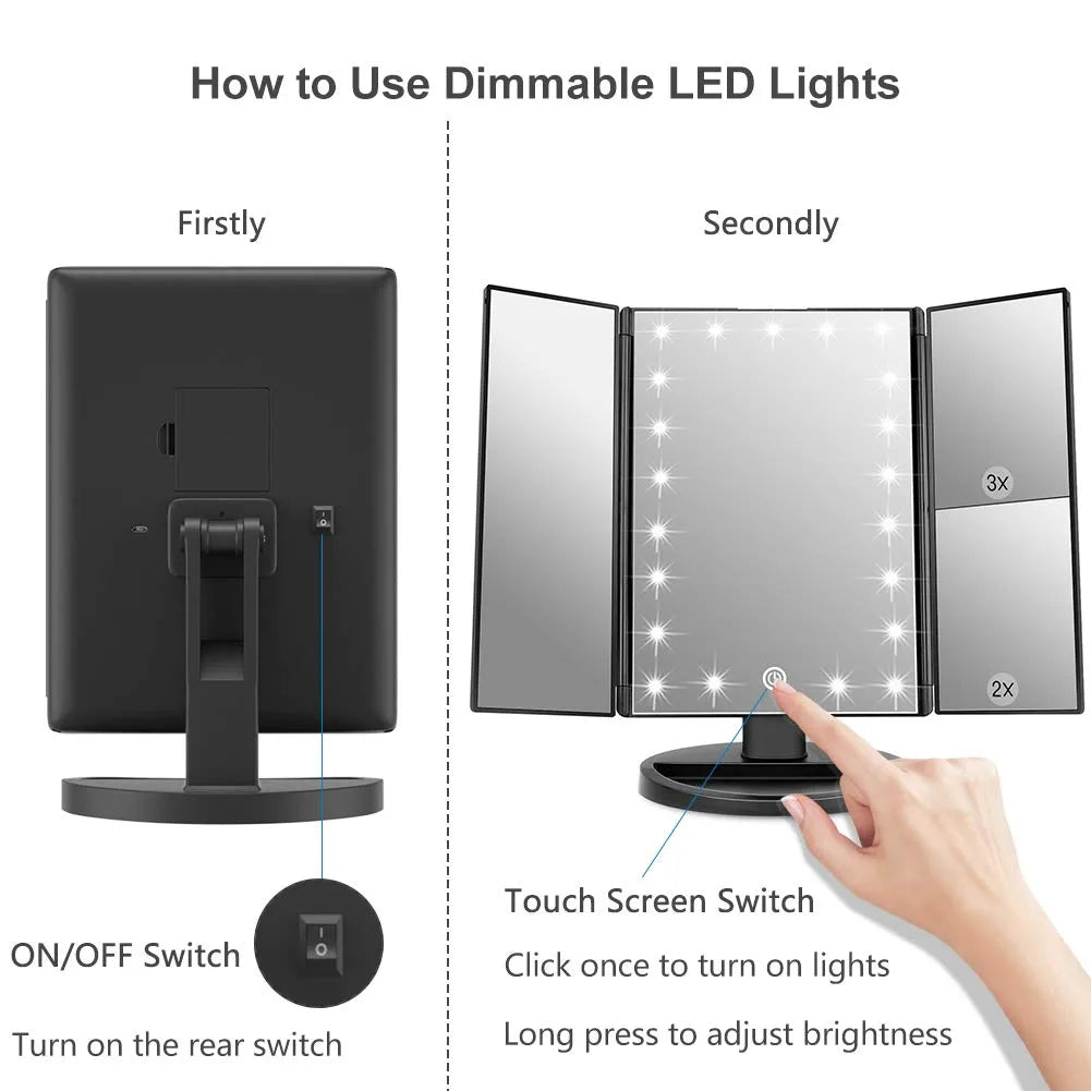 Tri-Fold Makeup Mirror with 21 LED Lights