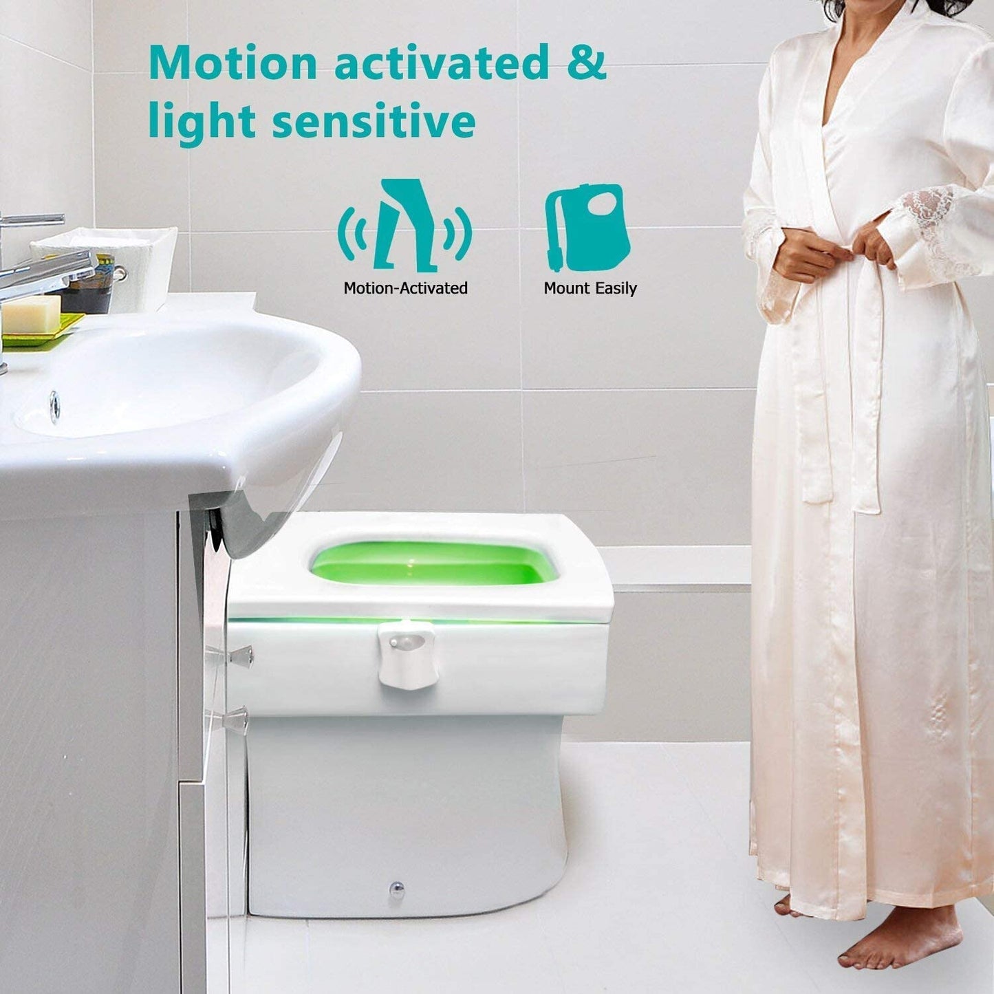Bathrom Toilet Night Light with Motion Sensor LED 8 Colors Changing