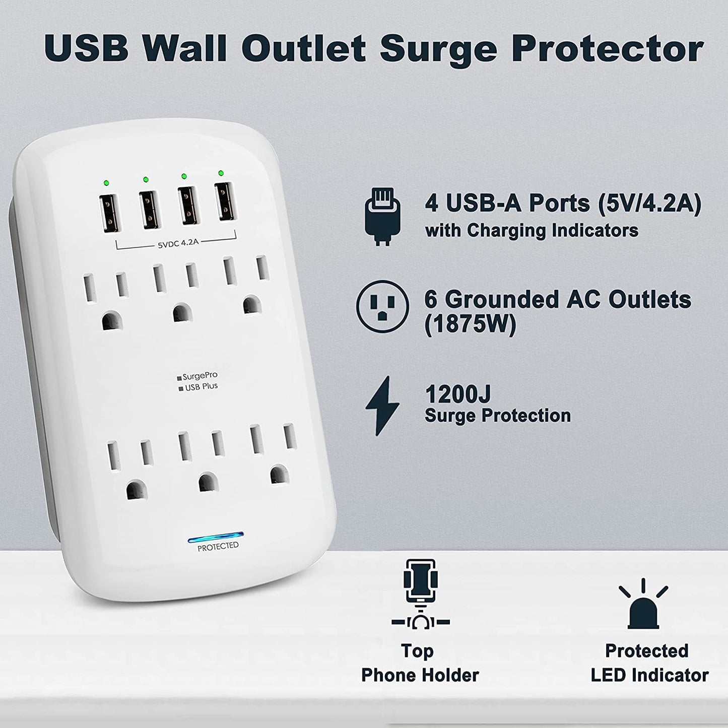 6 Outlet Extender With 4 USB Charger Ports
