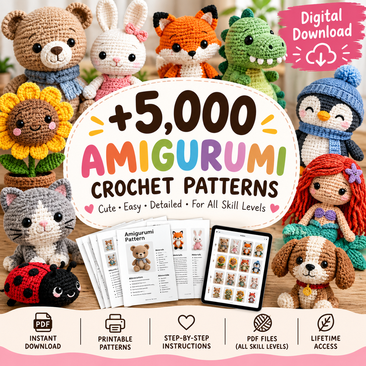 5.000+ Amigurumi Häkelmuster PDF – Süße Häkelanleitungen für Tiere, Figuren & Mehr | Digitaler Download