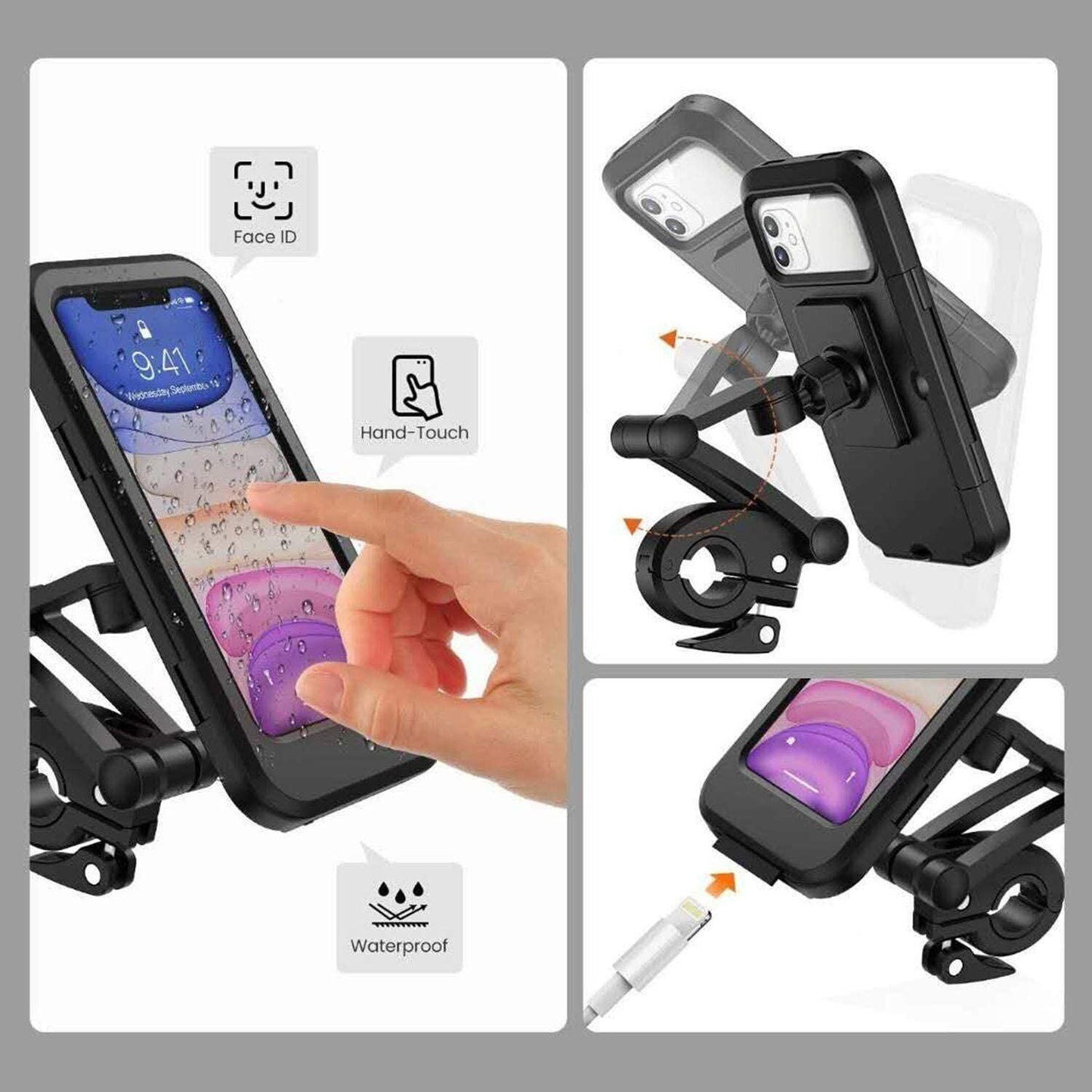 Waterproof Motorcycle / Bike Handlebar Phone Mount Holder Case