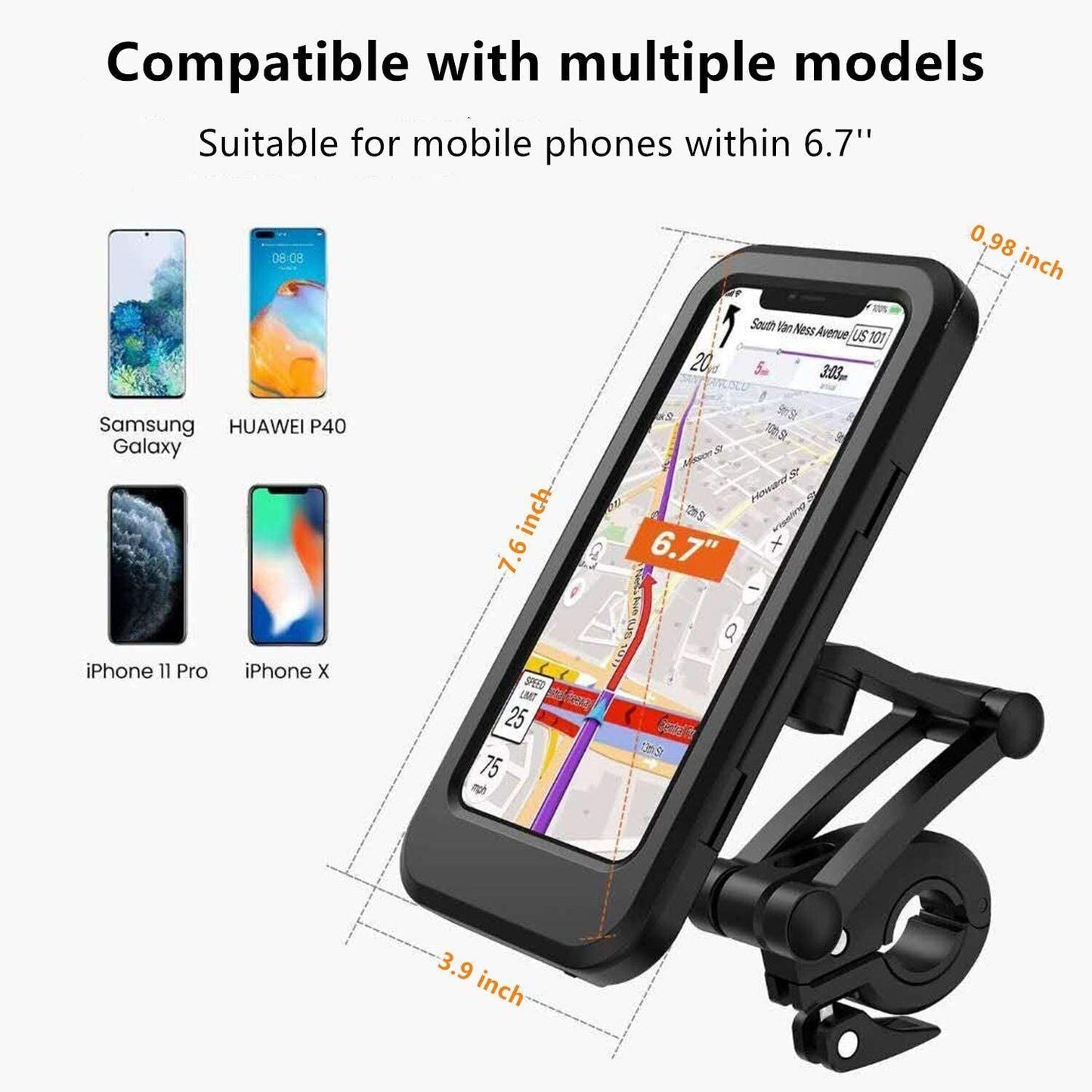 Waterproof Motorcycle / Bike Handlebar Phone Mount Holder Case